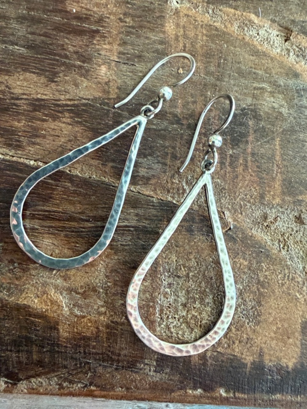 Sterling Silver Hammered Teardrop Earrings - Silver